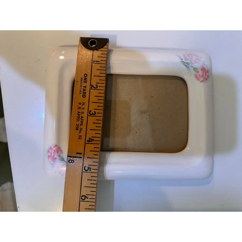 Vintage Hand Floral Print painted Ceramic Photo Frame 3x5